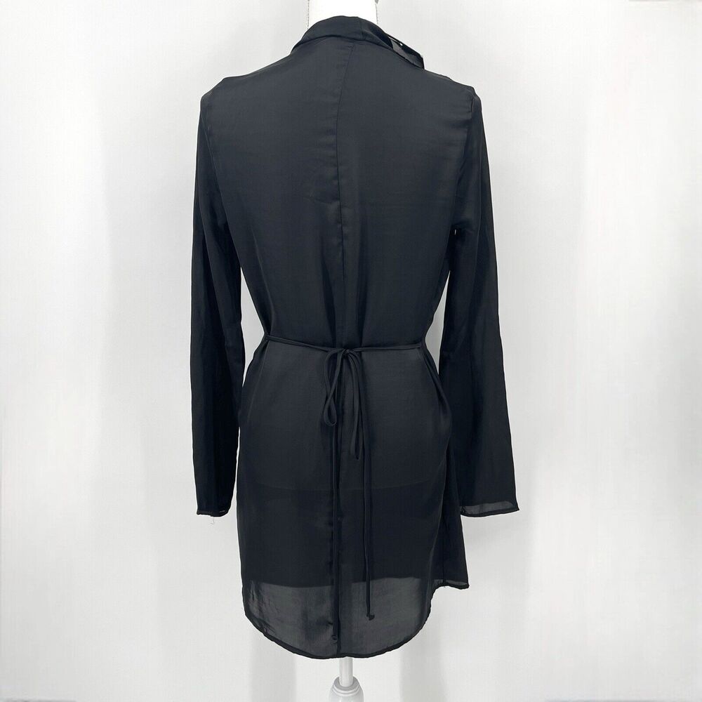 Naked Wardrobe Womens Dress Sz Small Black The Plunge Faux Wrap Long Sleeve Mini - Picture 6 of 12